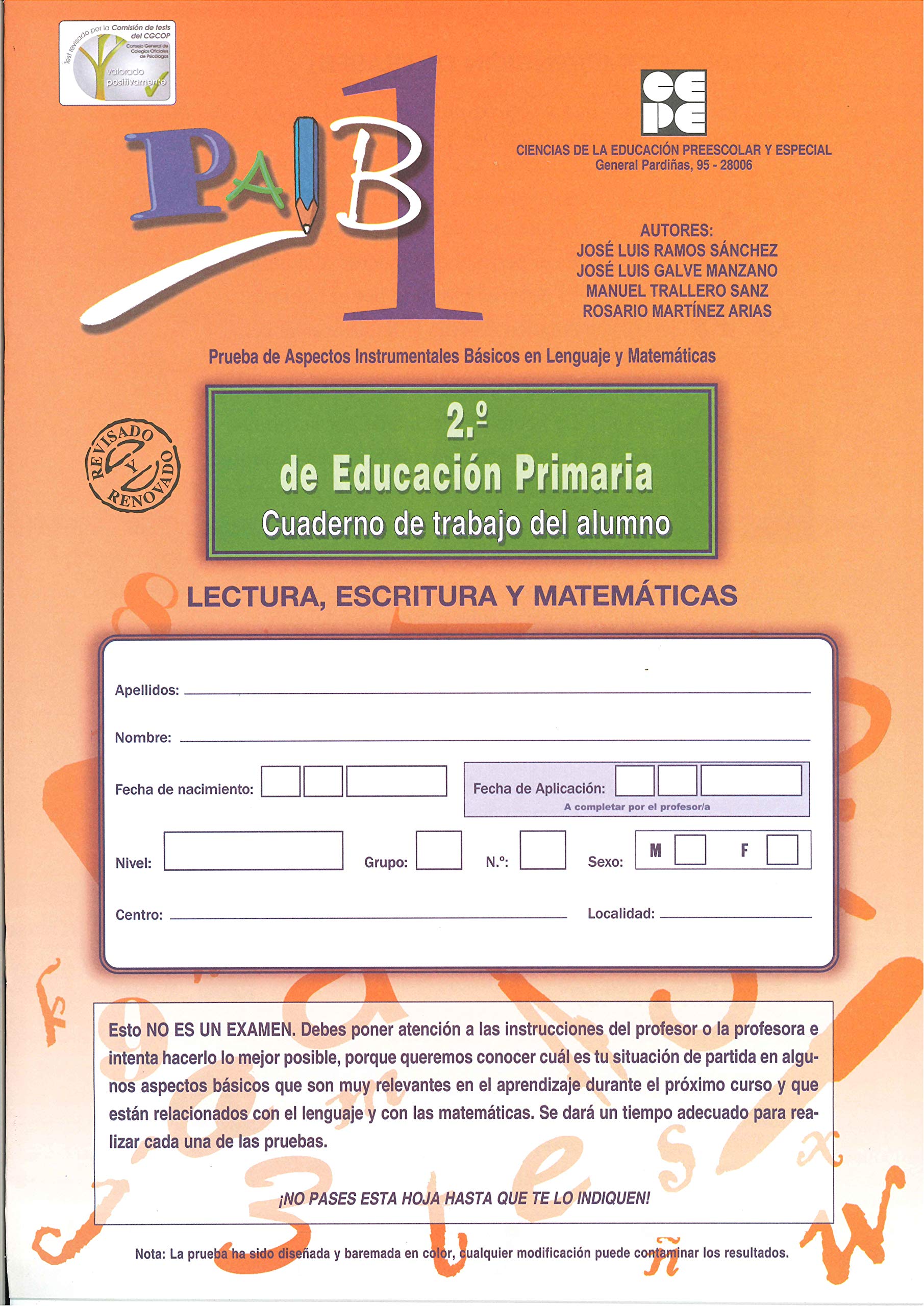 PAIB 1. Cuaderno de trabajo del alumno 2º de Primaria (PRUEBAS PSICOPEDAGÓGICAS, Band 7) Psychology