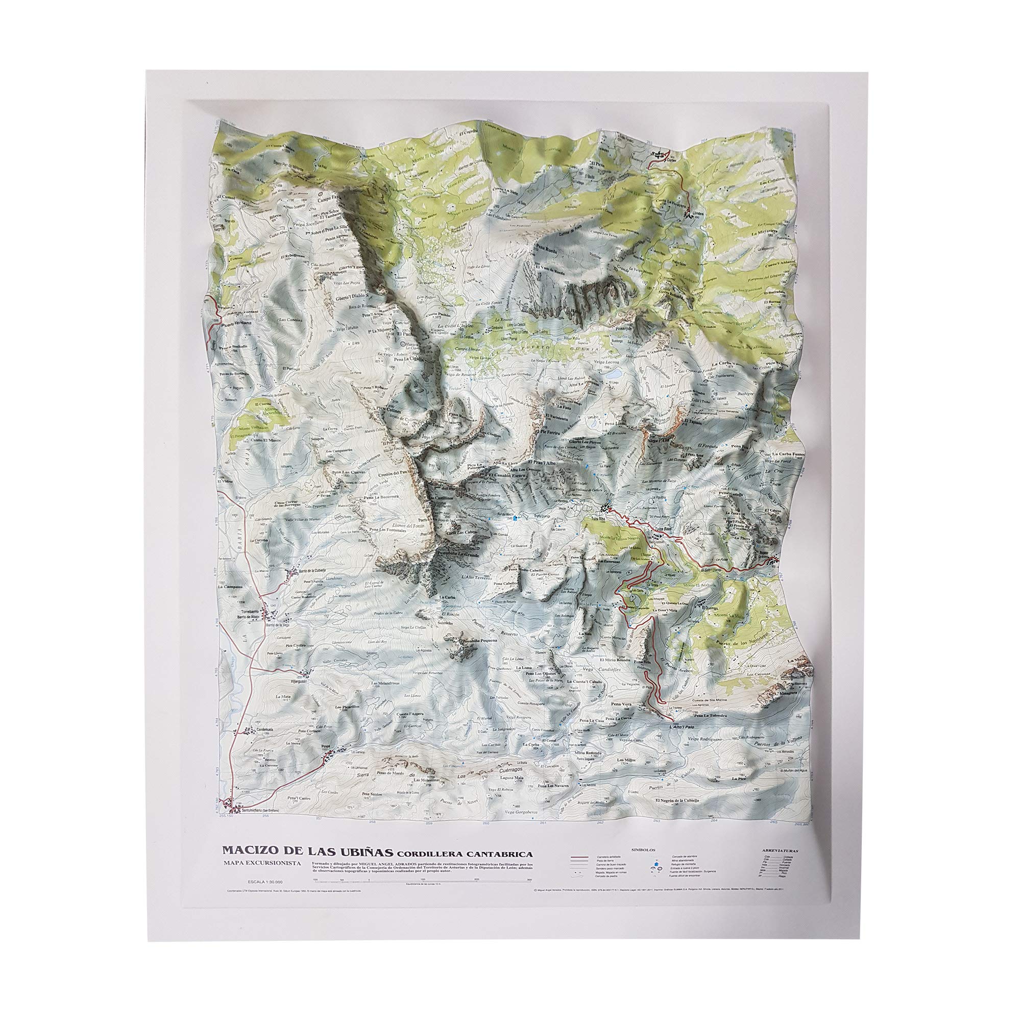 Mapa en relieve Macizo de Ubiña. Escala 1:30.000, 65x45 cm Geology & Geography