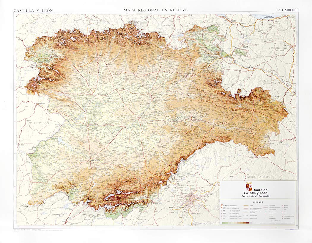 Mapa en relieve Castilla y León. Escala 1:500.000, 105x95 cm Geology & Geography