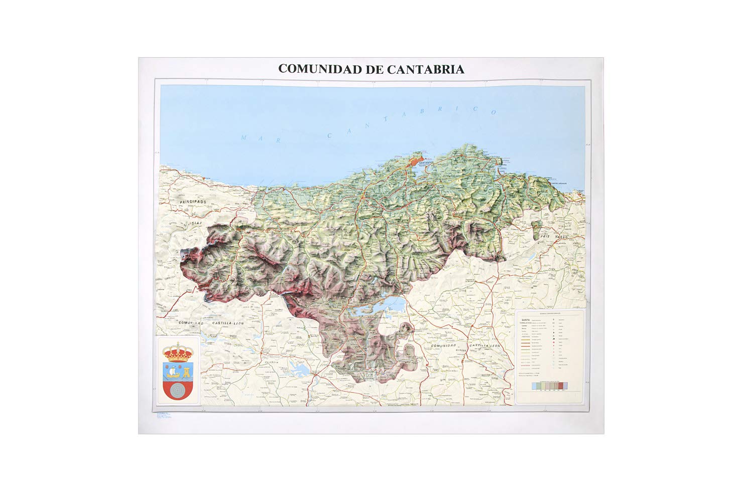 Mapa en relieve Cantabria. Escala 1:175.000, 105x95 cm Geology & Geography