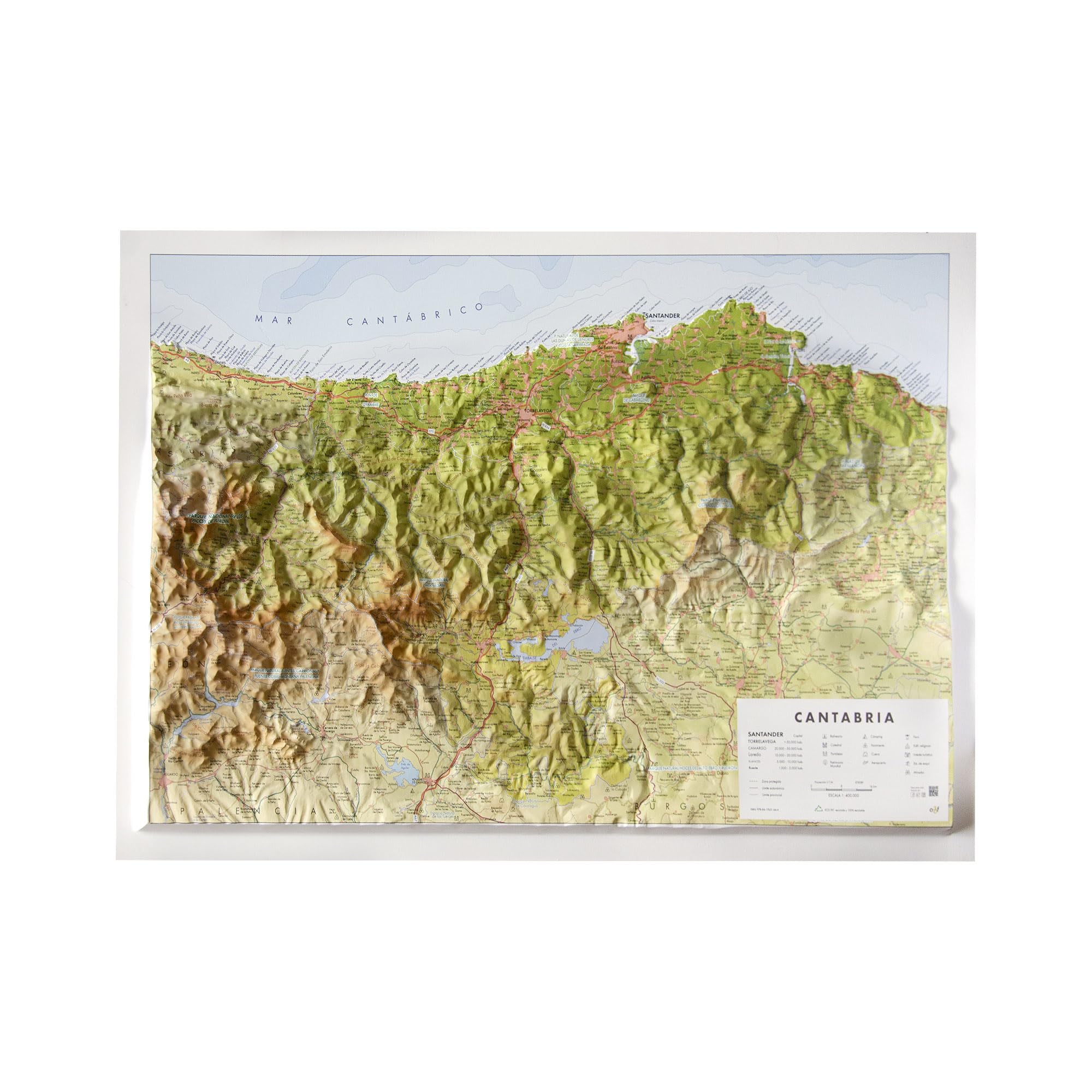 Mapa en relieve Cantabria. Escala 1:240.000, 65x45 cm Geology & Geography