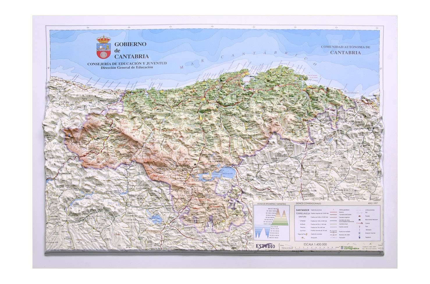 Mapa en relieve Cantabria. Escala 1:400.000, 45x32 cm Geology & Geography