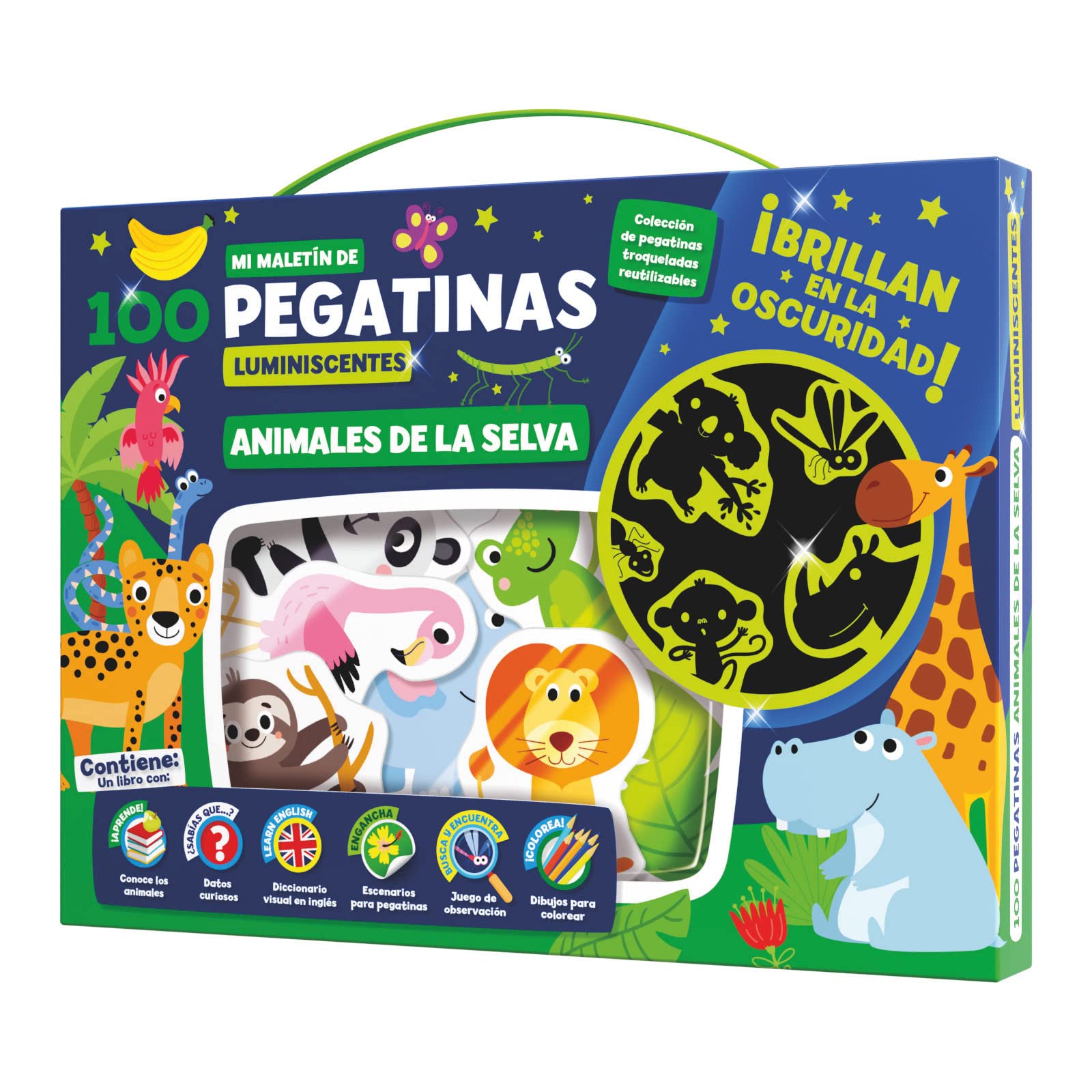 MALETIN 100 PEGATINAS LUMINESCENTES - ANIMALES EN LA SELVA Tiptoi & Games