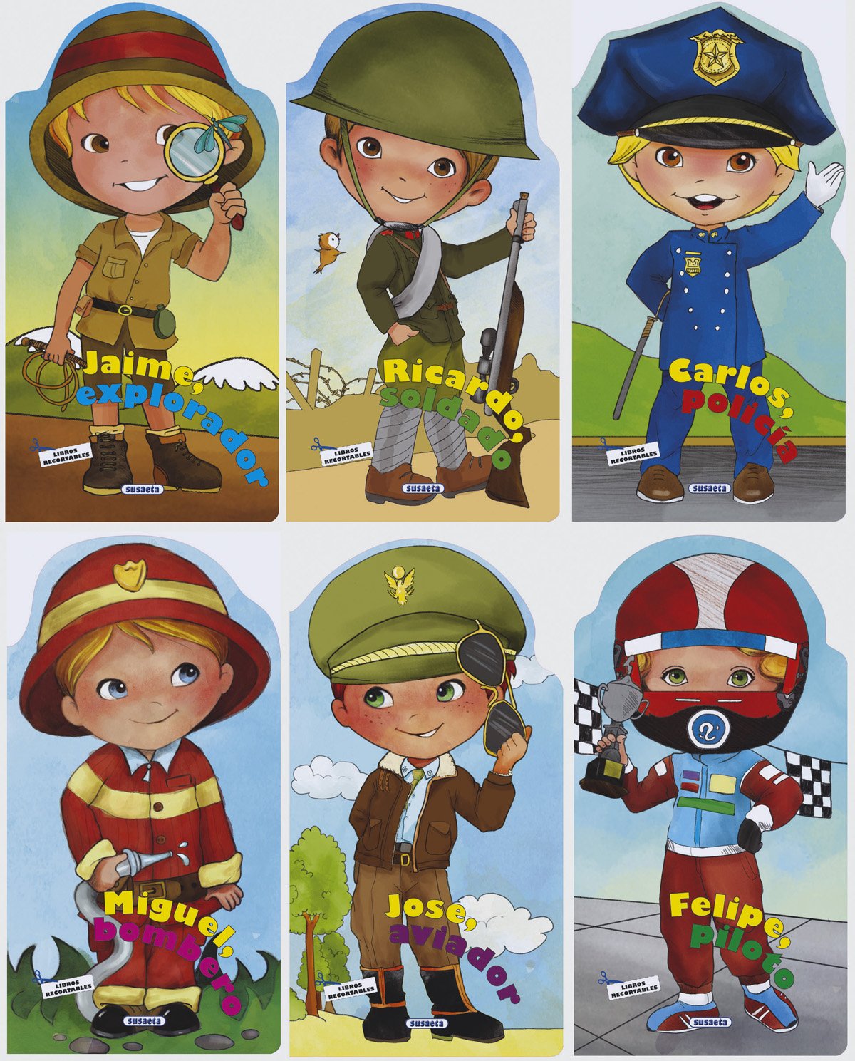 Niños de ayer. Jaime, explorador ; Ricardo, soldado ; Carlos, policía ; Miguel, bombero ; José, aviador ; Felipe, piloto Tiptoi & Games