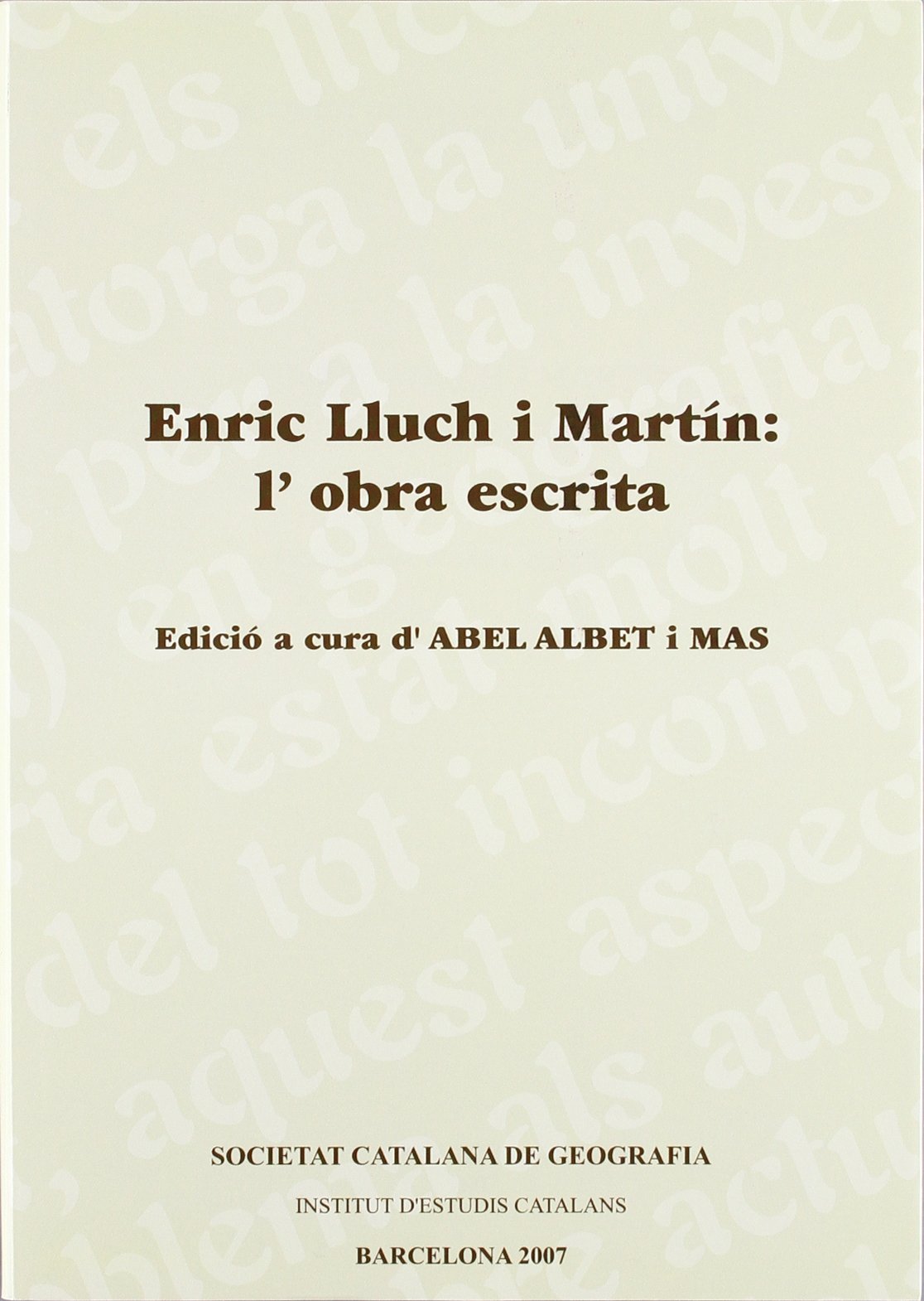 Enric Lluch i Martín: l'obra escrita Books