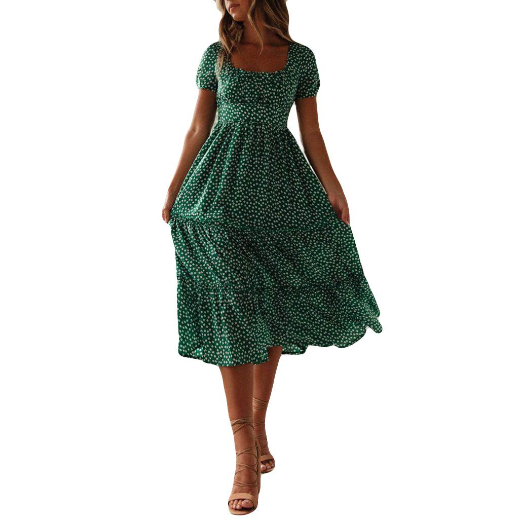 Womens Tunics Dresses Daisy Puff Dress Sleeve Fashion Print Sexy Women Women Loose Short Sleeve Casual Dress Green book