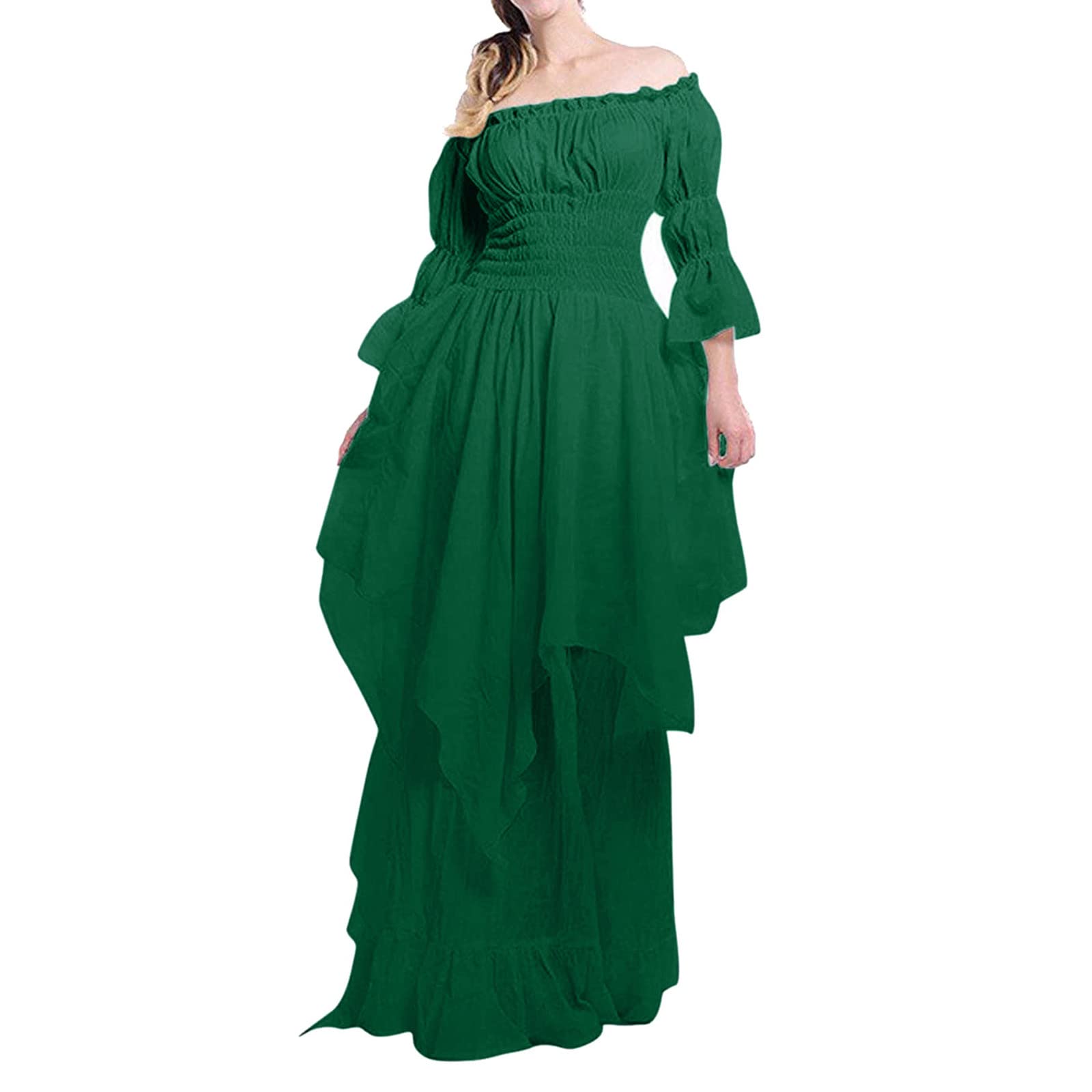 Dress for Women Below Knees Women's High Low Dress Puff Sleeve Off Shoulder Ruffle Medieval Sleeve C book