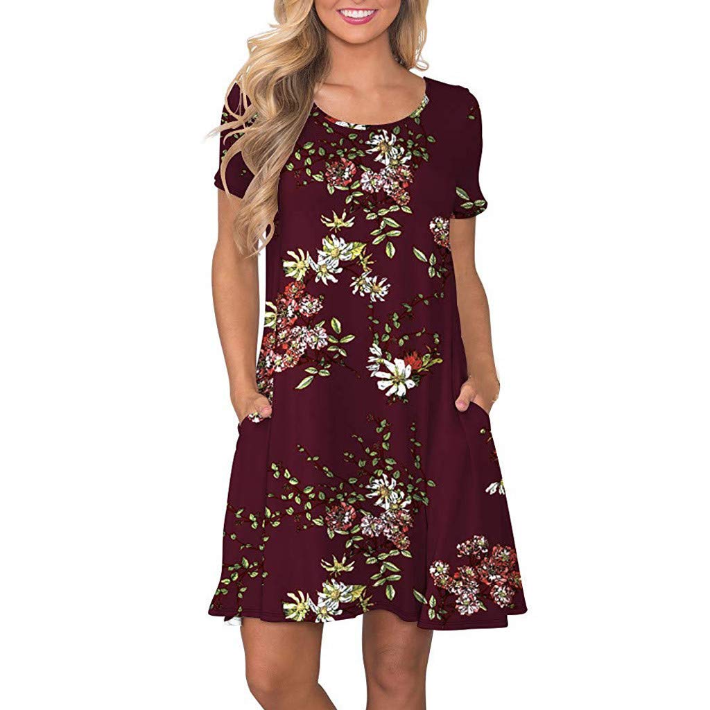 Casual Dresses Knee Length for Women Casual Short Summer Pockets Dress Floral Dress for Women Sexy Casual Wine book