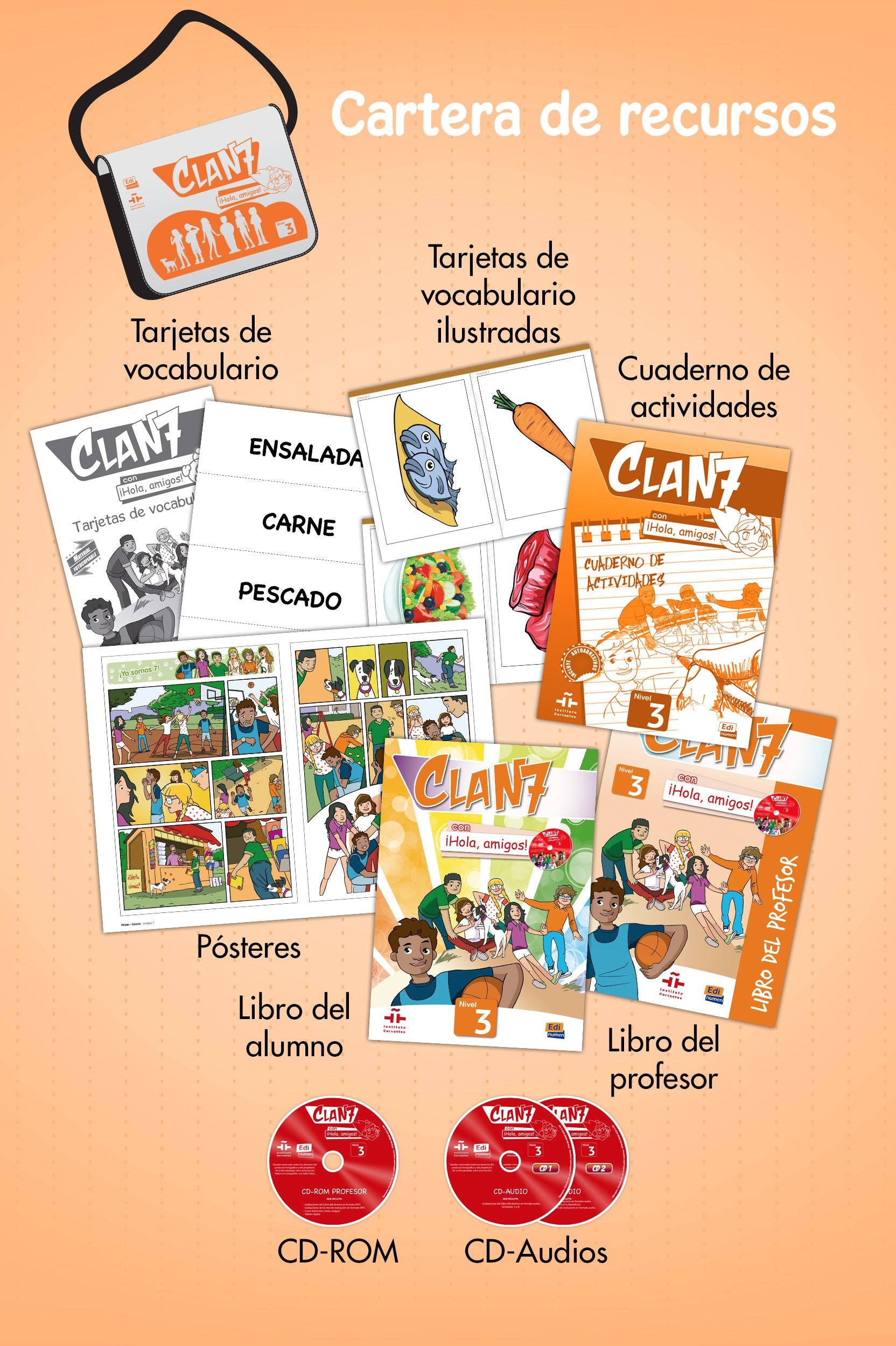 Clan 7 con ¡Hola, amigos!: Cartera de recursos para el profesor (0000) book