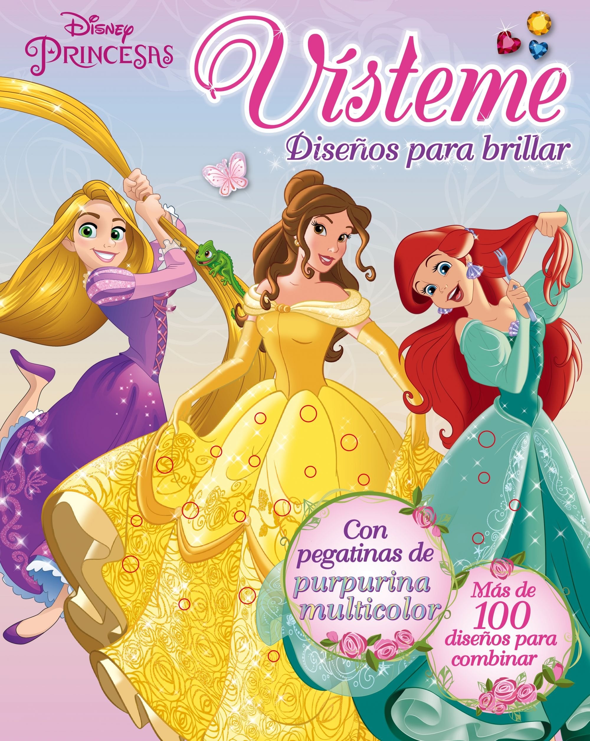 Princesas. Vísteme. Diseños para brillar: Con pegatinas de purpurina multicolor book
