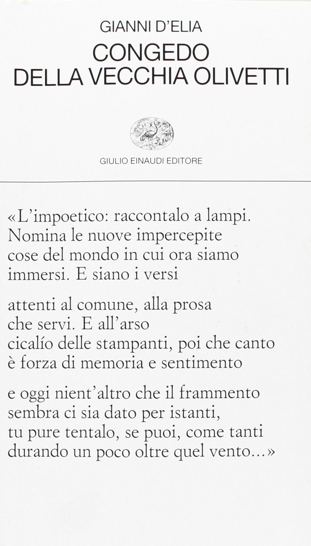 Congedo della vecchia Olivetti (Collezione di poesia, Band 254) Poetry