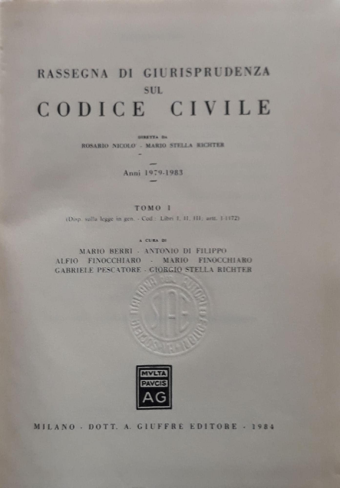 Rassegna di giurisprudenza sul codice civile: Tom Books