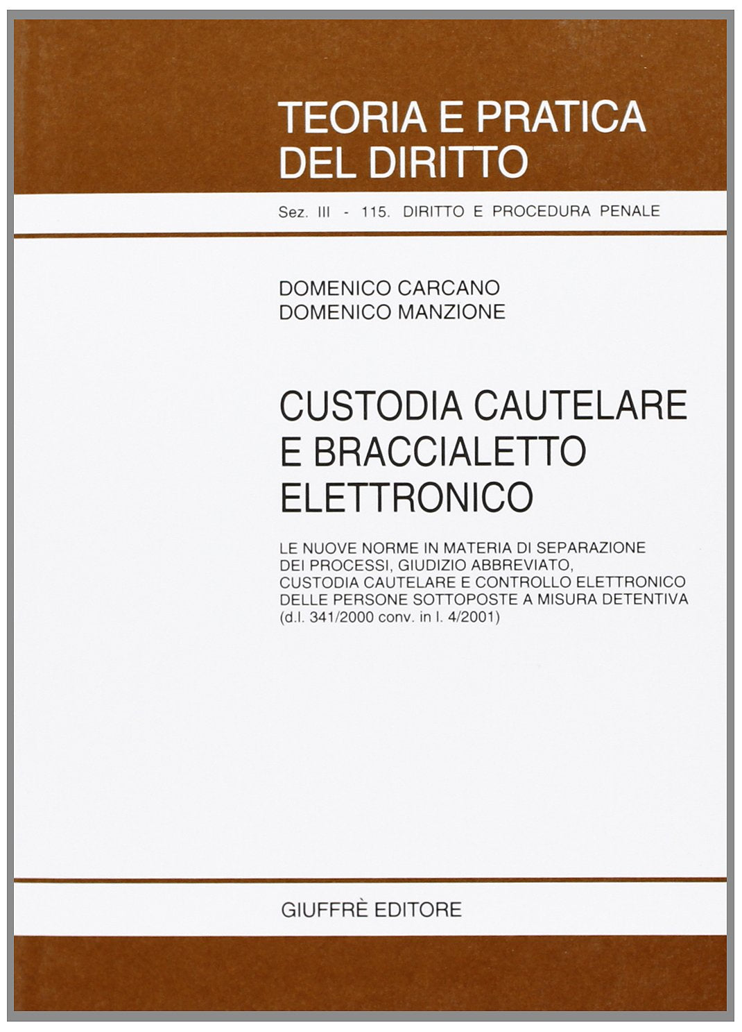 Custodia cautelare e braccialetto elettronico. Le nuove norme in materia di separazione dei processi, giudizio abbreviato, custodia cautelare... book