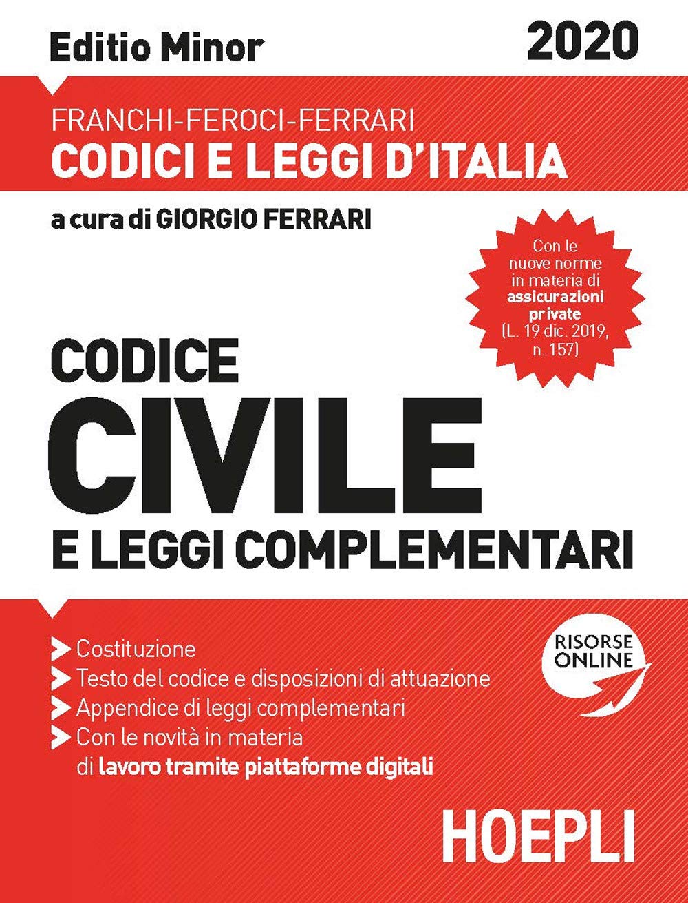 Codice civile e leggi complementari. Febbraio 2020. Ediz. minor (Codici e leggi d'Italia) Law