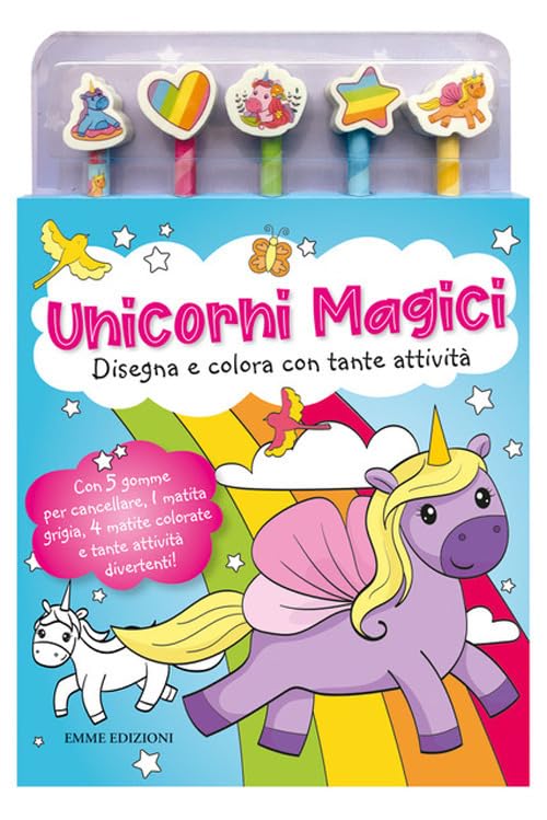 Unicorni magici. Libro da colorare. Ediz. illustrata. Con 5 gomme. Con 5 matite book