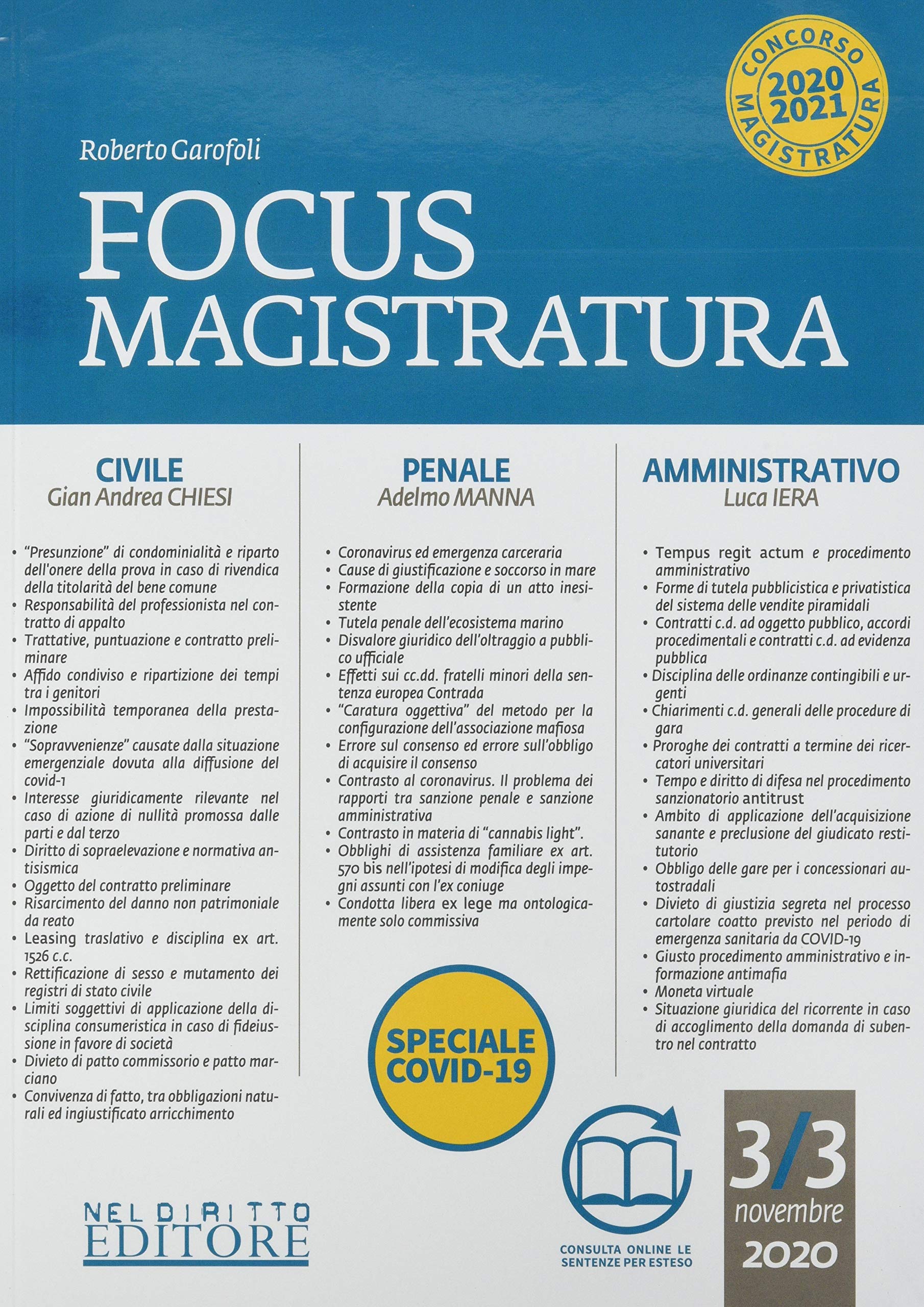 Focus magistratura. Concorso magistratura 2020: Civile, penale, amministrativo (Vol. 3) Law