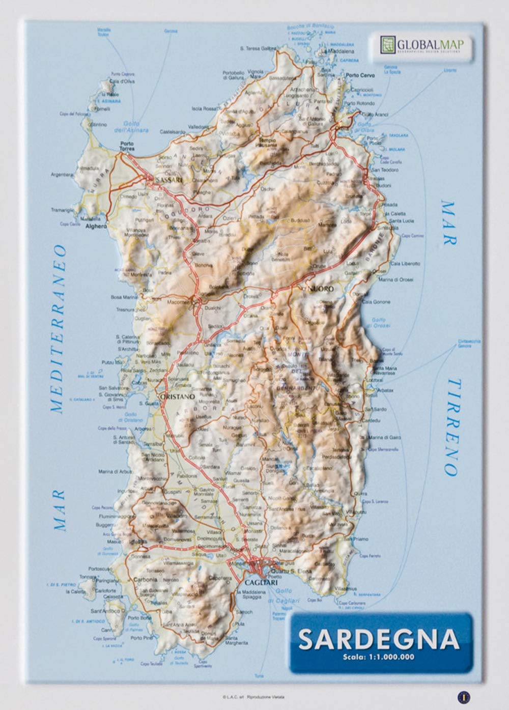 Sardegna 1:1.000.000 (carta in rilievo da banco cm 31,2x22,55) Leisure, Home & Garden