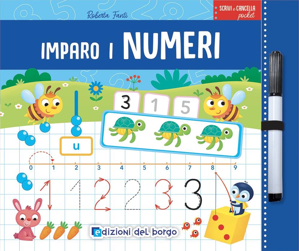 Imparo i numeri. Scrivi e cancella pocket. Ediz. a colori. Ediz. a spirale. Con pennarello book