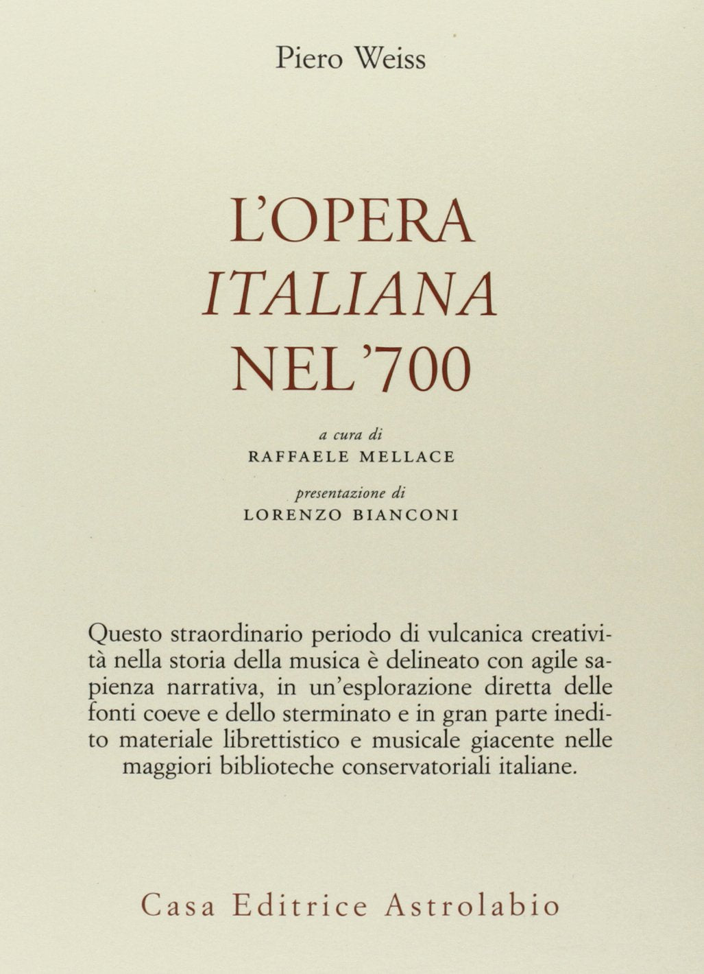 L'opera italiana nel '700 book