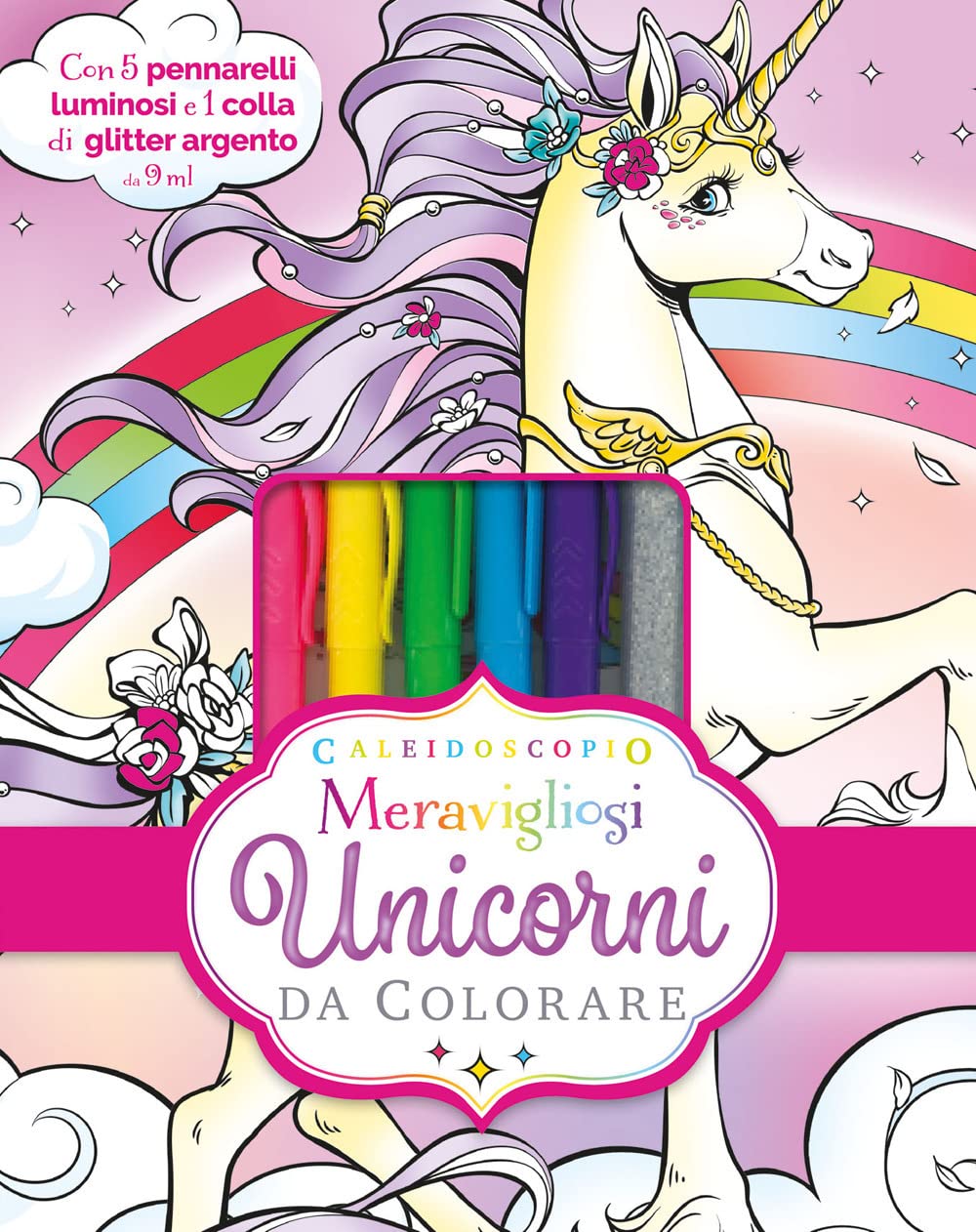 Caleidoscopio. Meravigliosi unicorni da colorare. Con colla di glitter. Con 5 pennarelli book