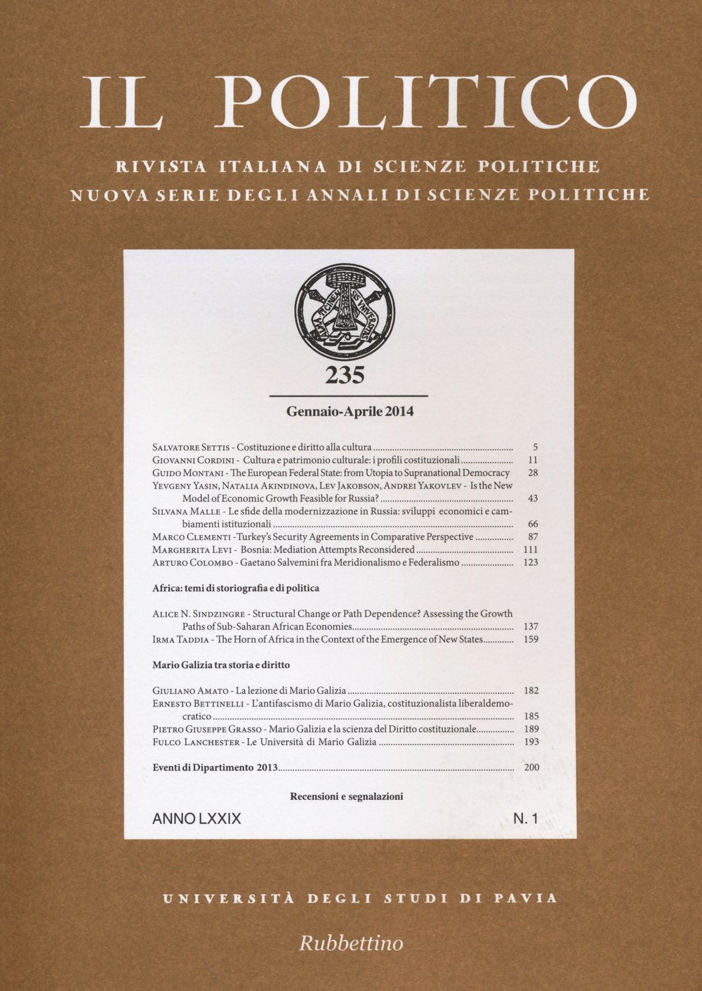 Il politico. Rivista italiana di scienze politiche (2014) vol. 235 book