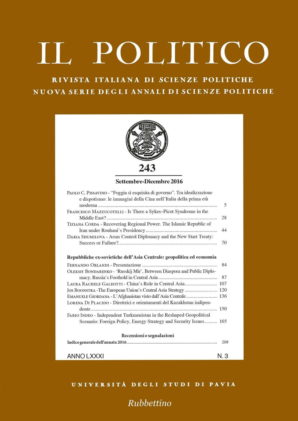 Il politico. Rivista italiana di scienze politiche (2016) (Vol. 3) (Le riviste) Reference Books