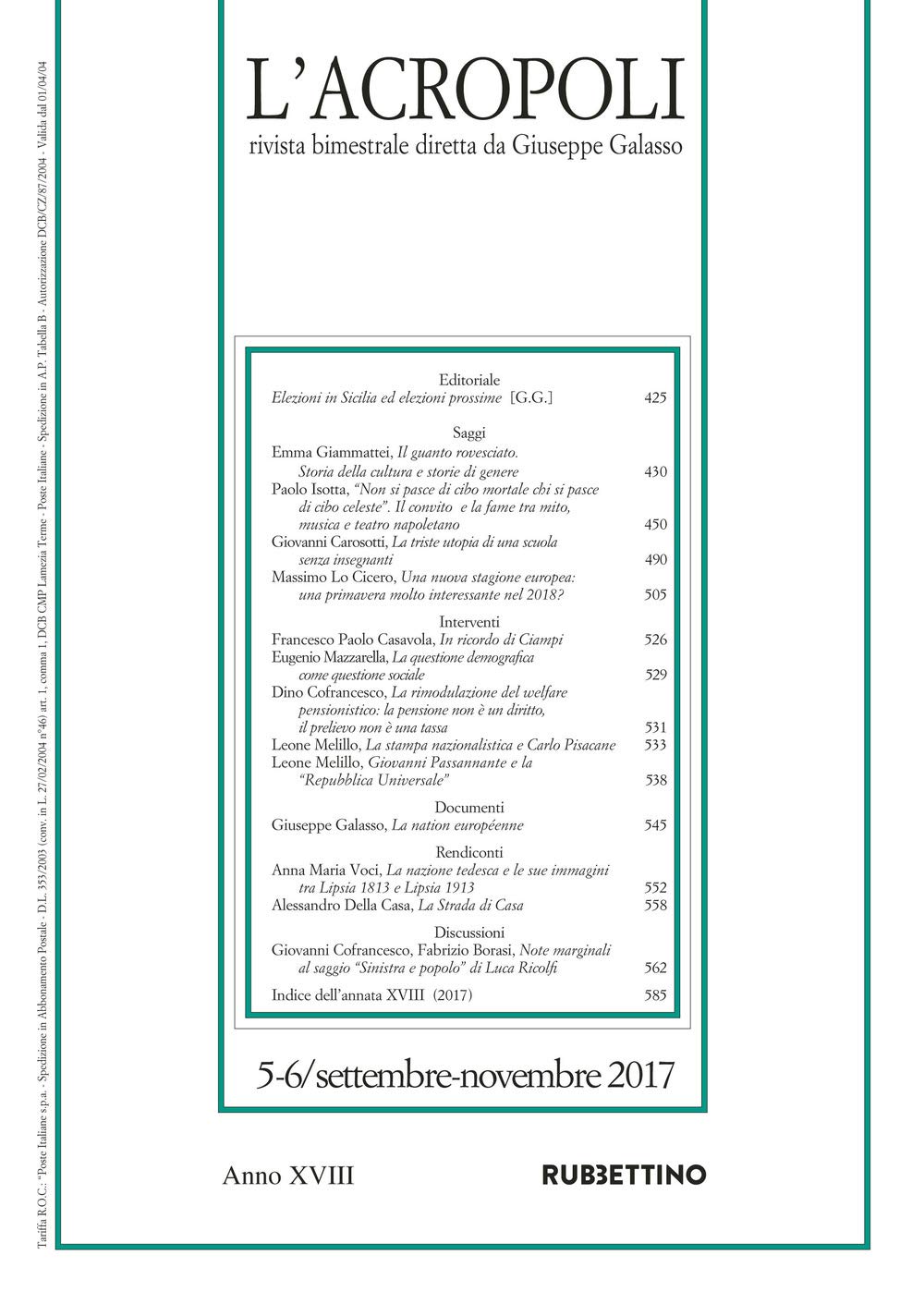 L'acropoli. Settembre-novembre (2017) (Vol. 5-6) (Le riviste) Reference Books