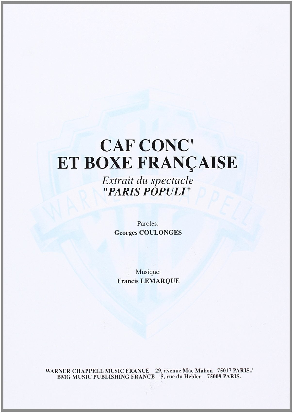 CAF CONC'ET BOXE FRANCAISE Sheet Music