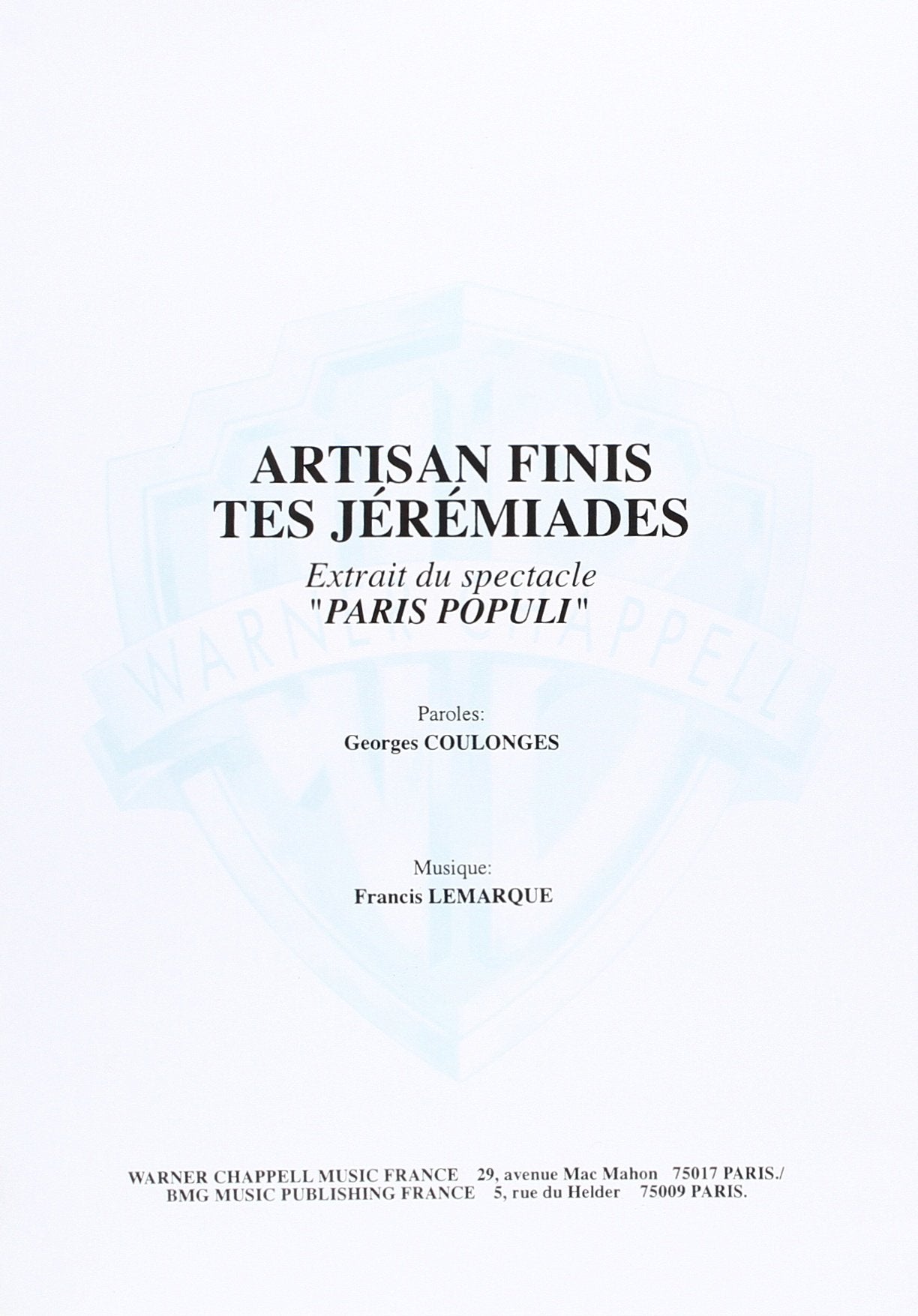 Artisn finis jeremiades. Per pianoforte, voce e chitarra. Spartito Sheet Music