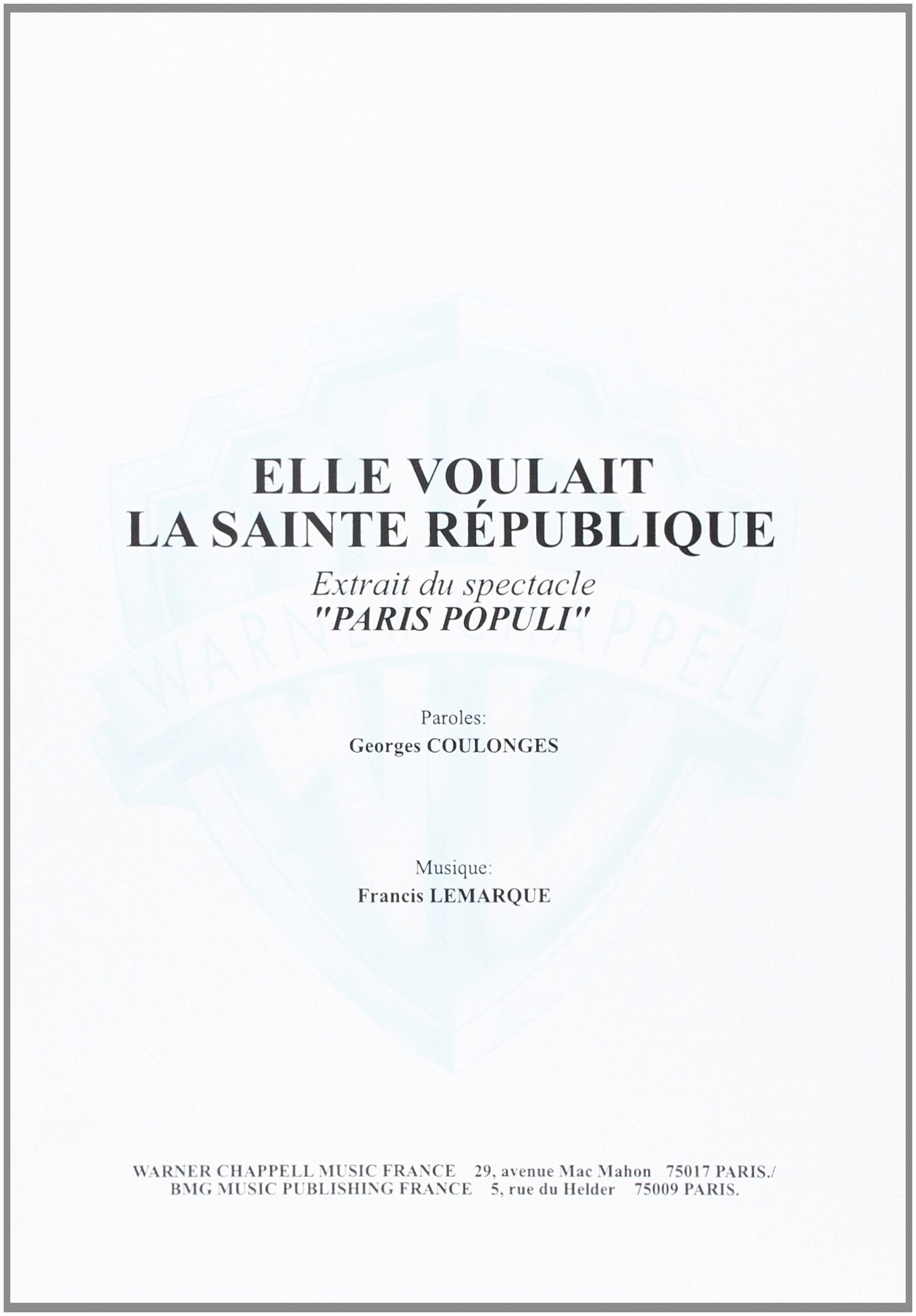 Elle voulait République. Spartito Sheet Music