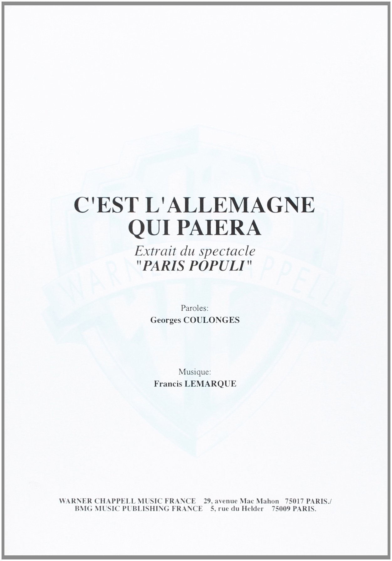 C'EST L'ALLEMAGNE QUI PAIERA Sheet Music
