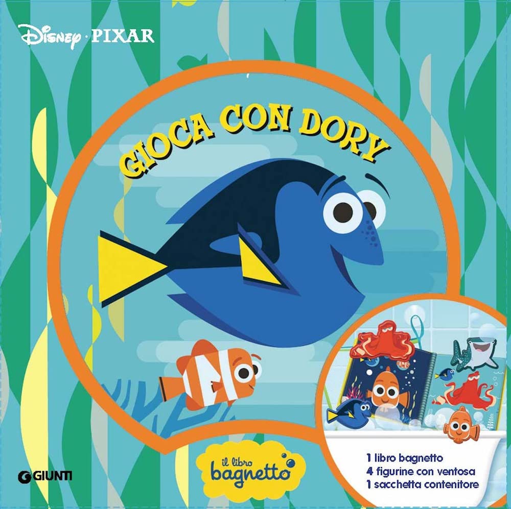 Gioca con Dory. Il libro bagnetto. Ediz. a colori. Con borsetta a rete. Con 4 figurine con ventosa book