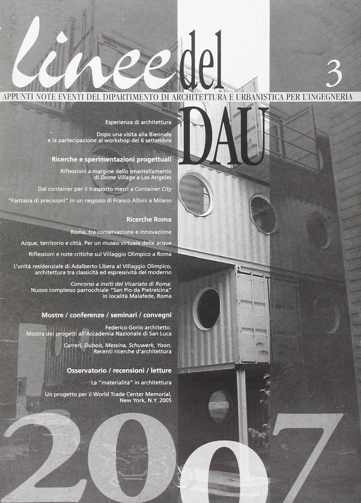 Linee del DAU : appunti, note, eventi del Dipartimento di architettura e urbanistica per l'ingegneria 3 Film, Art & Culture
