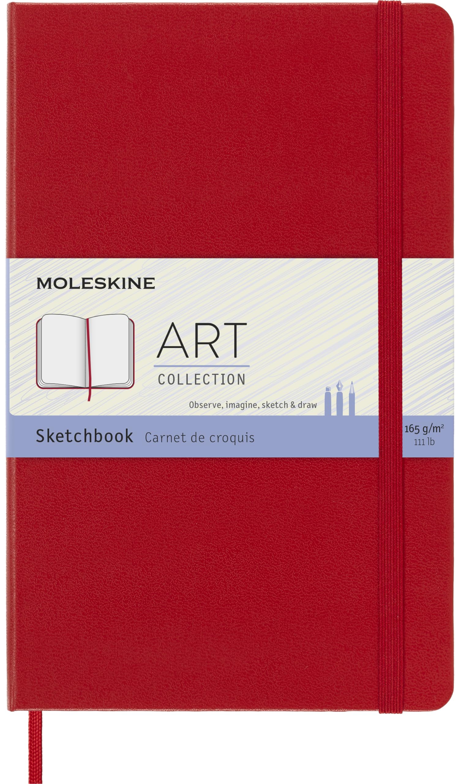 Moleskine - Sketchbook Art Collection - Carnet de Croquis avec Couverture Rigide et Fermeture Elastique - Papier pour Crayons à l'Aquarelle et Aquarelle, Rouge, format 13 x 21 cm, 60 pages book