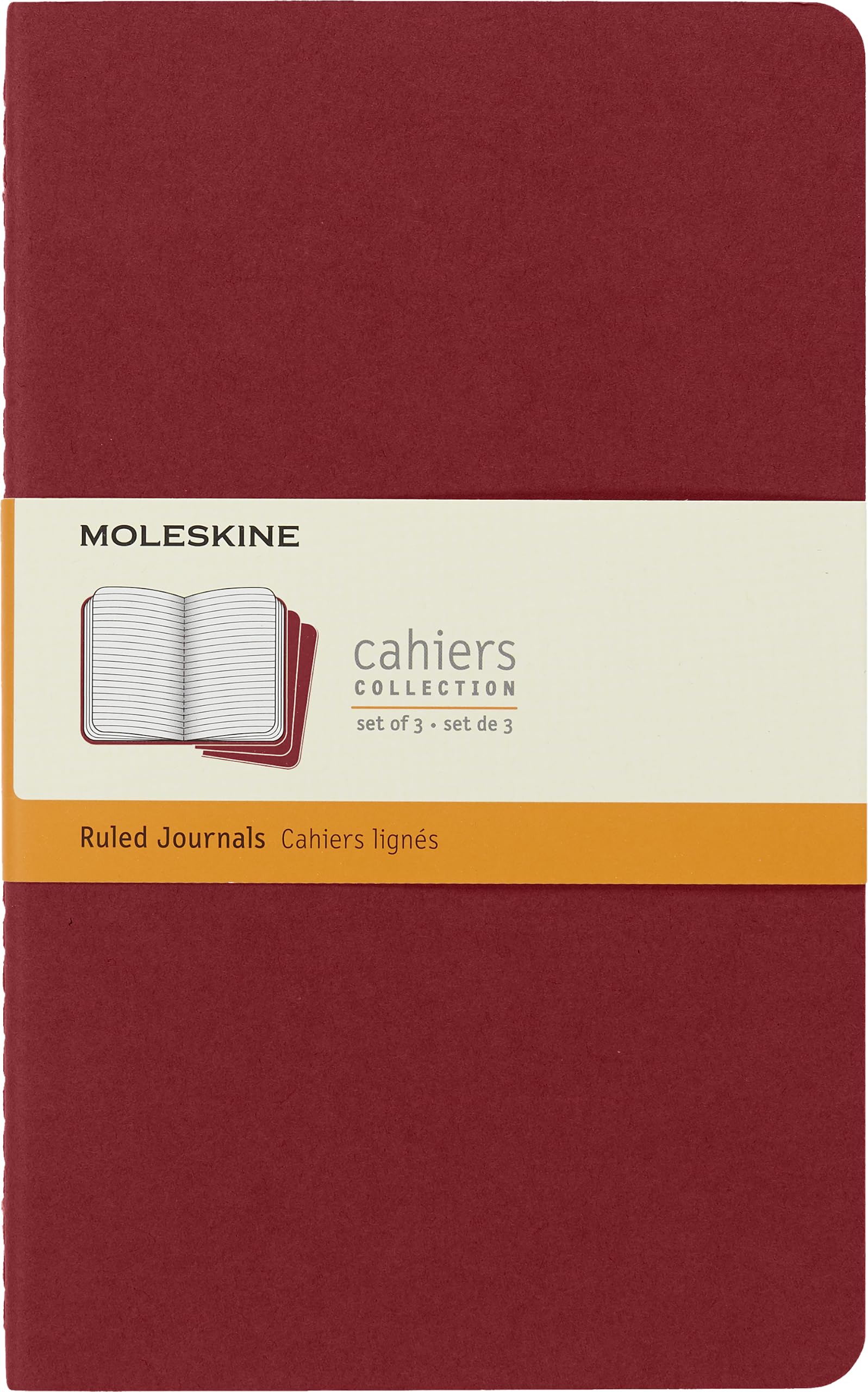 Journal Moleskine Cahier, doublé, rouge, 3 pièces book