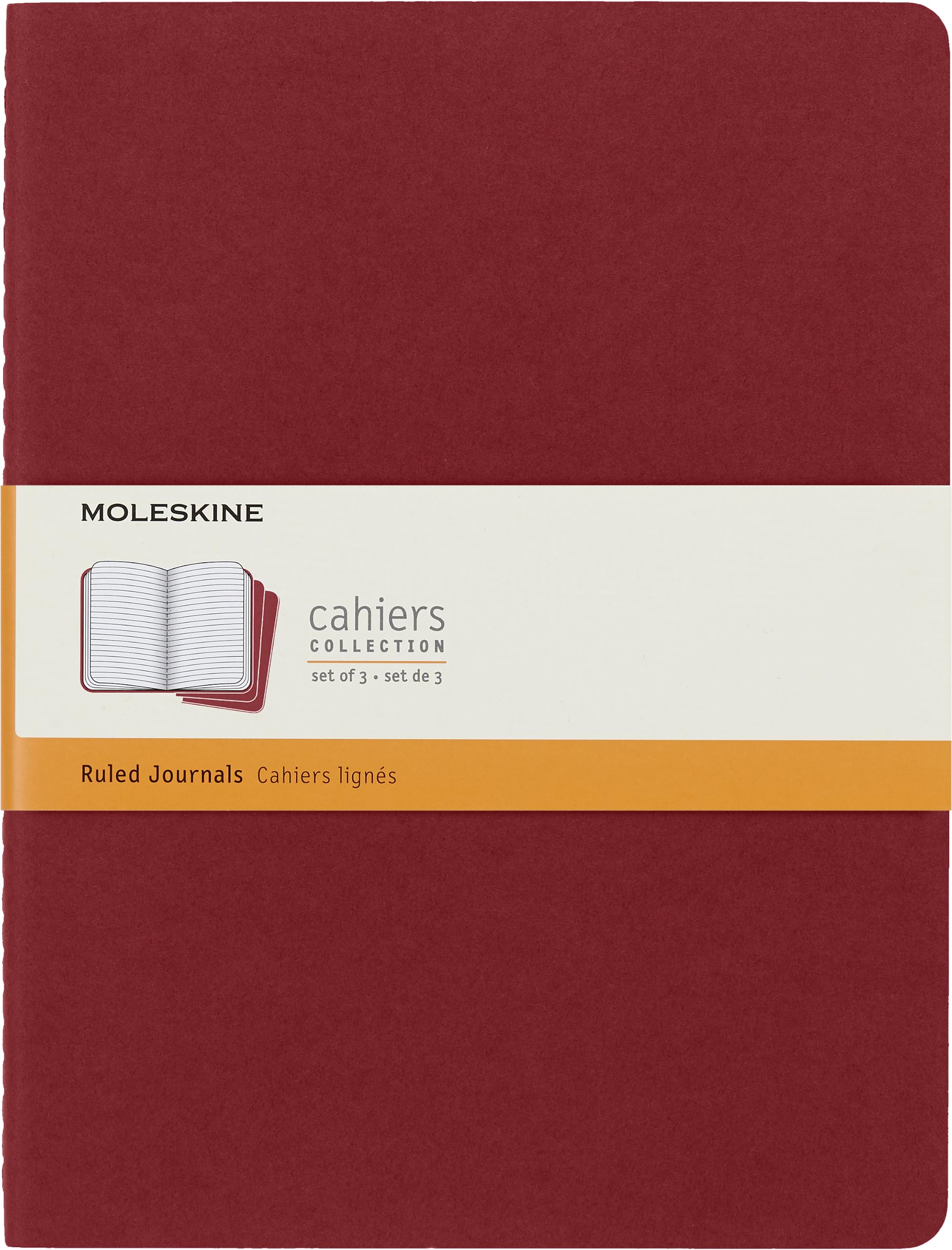 Moleskine Set de 3 cahiers lignés Très grand format Couverture souple 19 x 25 cm Rouge book