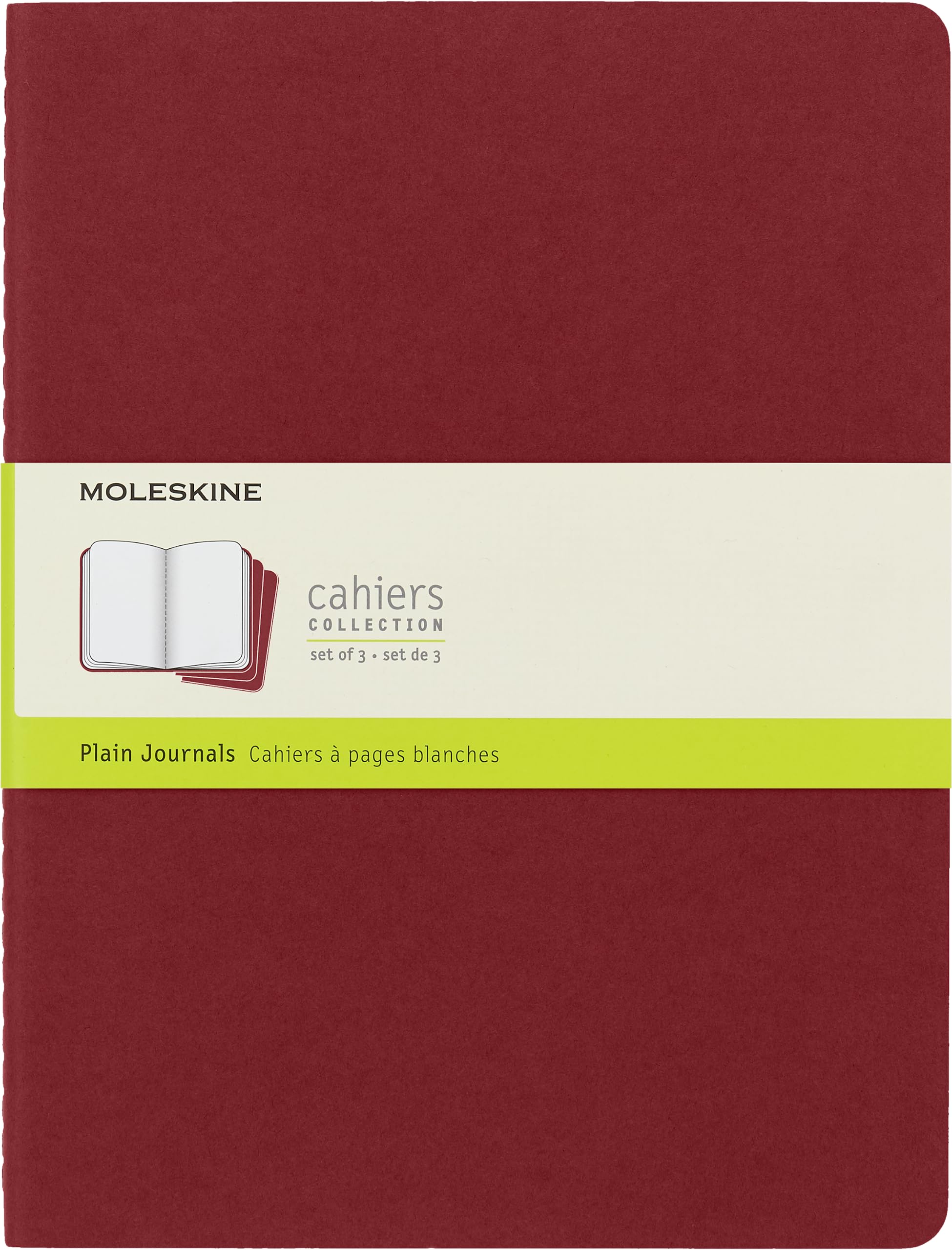 Moleskine Set de 3 cahiers pages blanches Très grand format Couverture souple 19 x 25 cm Rouge book