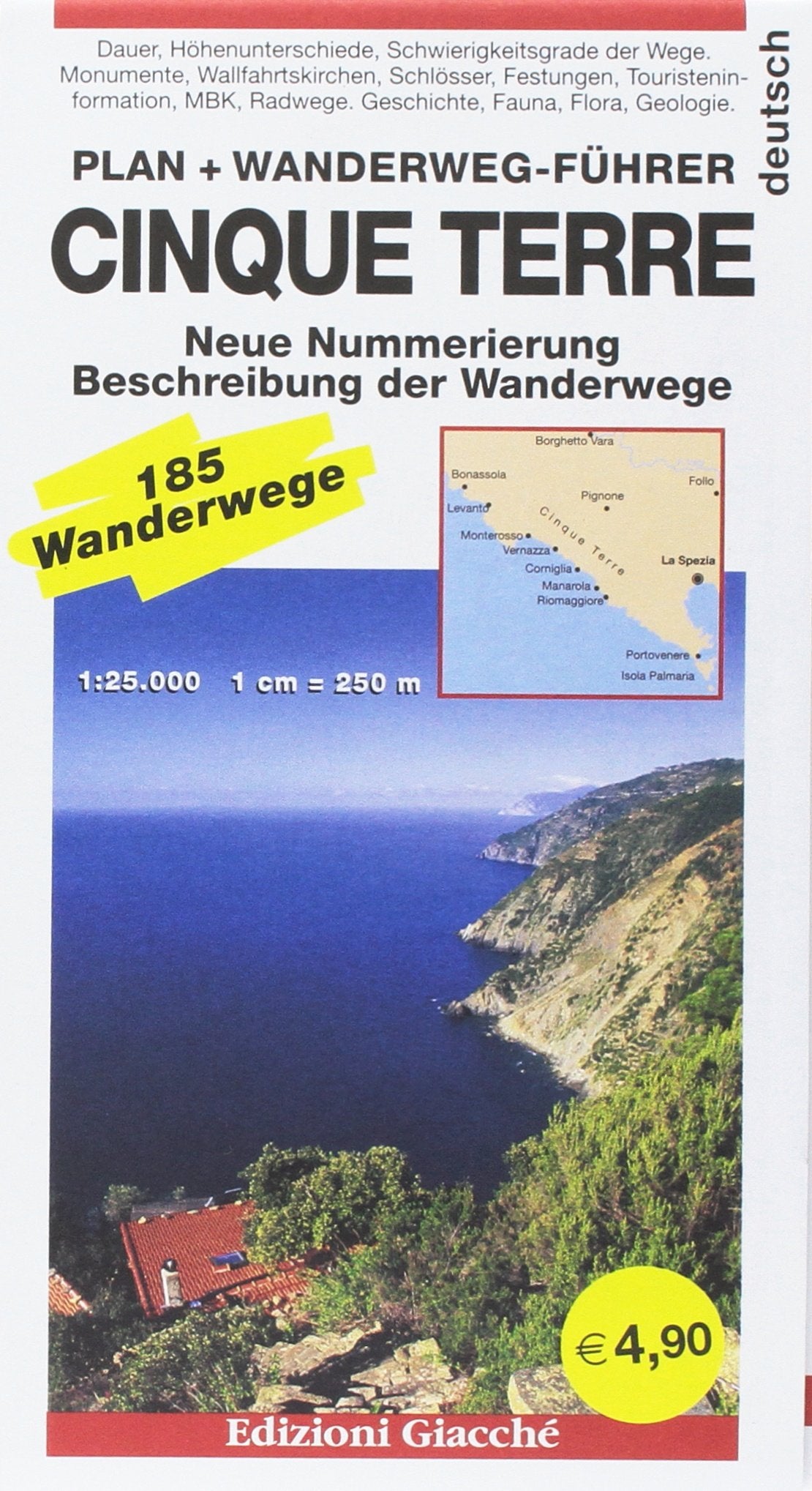 Cinque terre. Plan. Wanderweg-Führer. 185 Wanderwege, Maßtab 1:25.000 Leisure, Home & Garden
