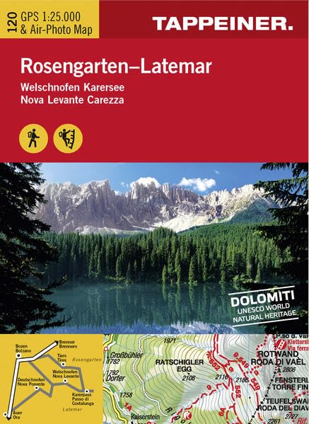 Wanderkarte Rosengarten-Latemar: Cartina escursionistica Catinaccio / Latemar (Kombinierte Sommer-Wanderkarten Südtirol: Topografische Karte + 3D-Panoramakarte) Leisure, Home & Garden