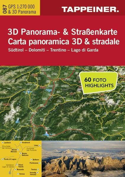 3D Panorama- und Strassenkarte Südtirol / Dolomiten / Gardasee 1 : 270.000 Leisure, Home & Garden