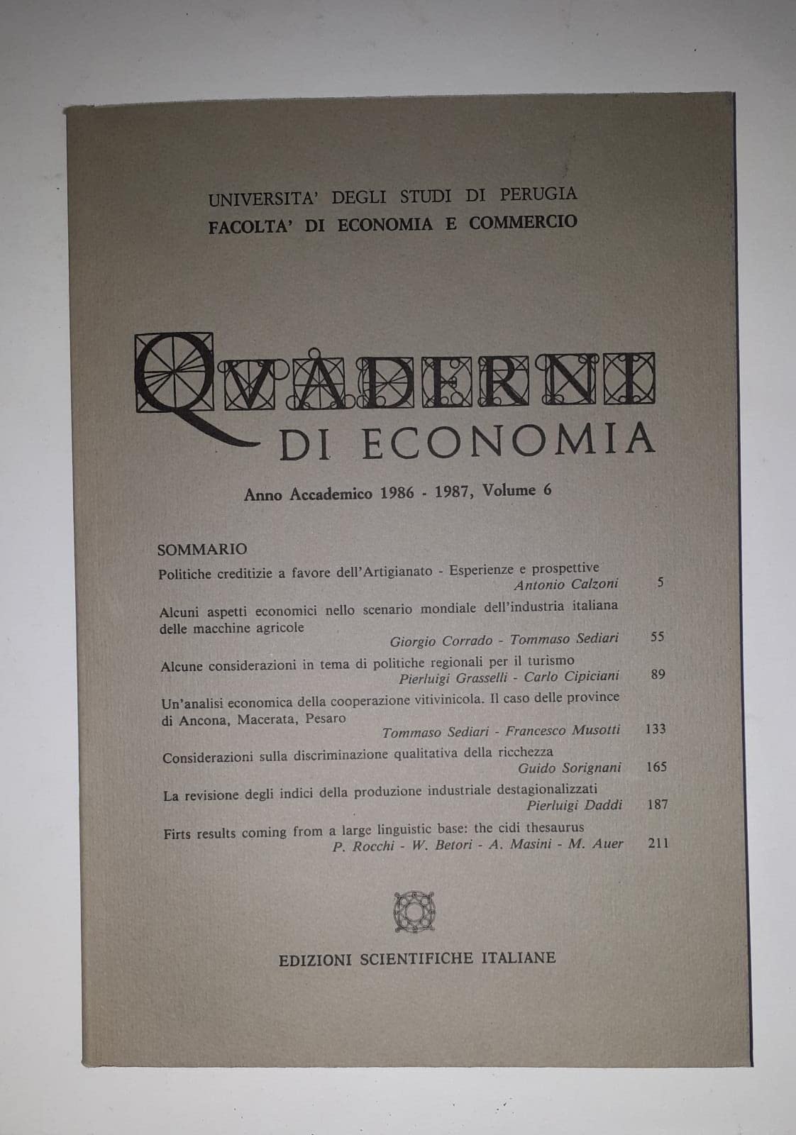 Quaderni di economia della Facoltà di economia e commercio dell'Università di Perugia. 1986-1987 (Vol. 6) (Univ. Perugia) Business, Finance & Career
