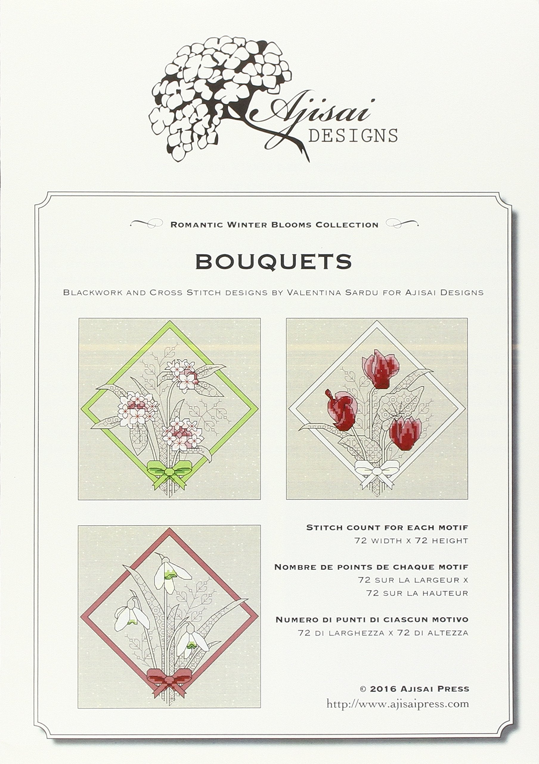 Bouquets. Cross stitch blackwork design. Ediz. italiana, inglese e francese (Ajisai Blackwork) Hobbies & Crafts