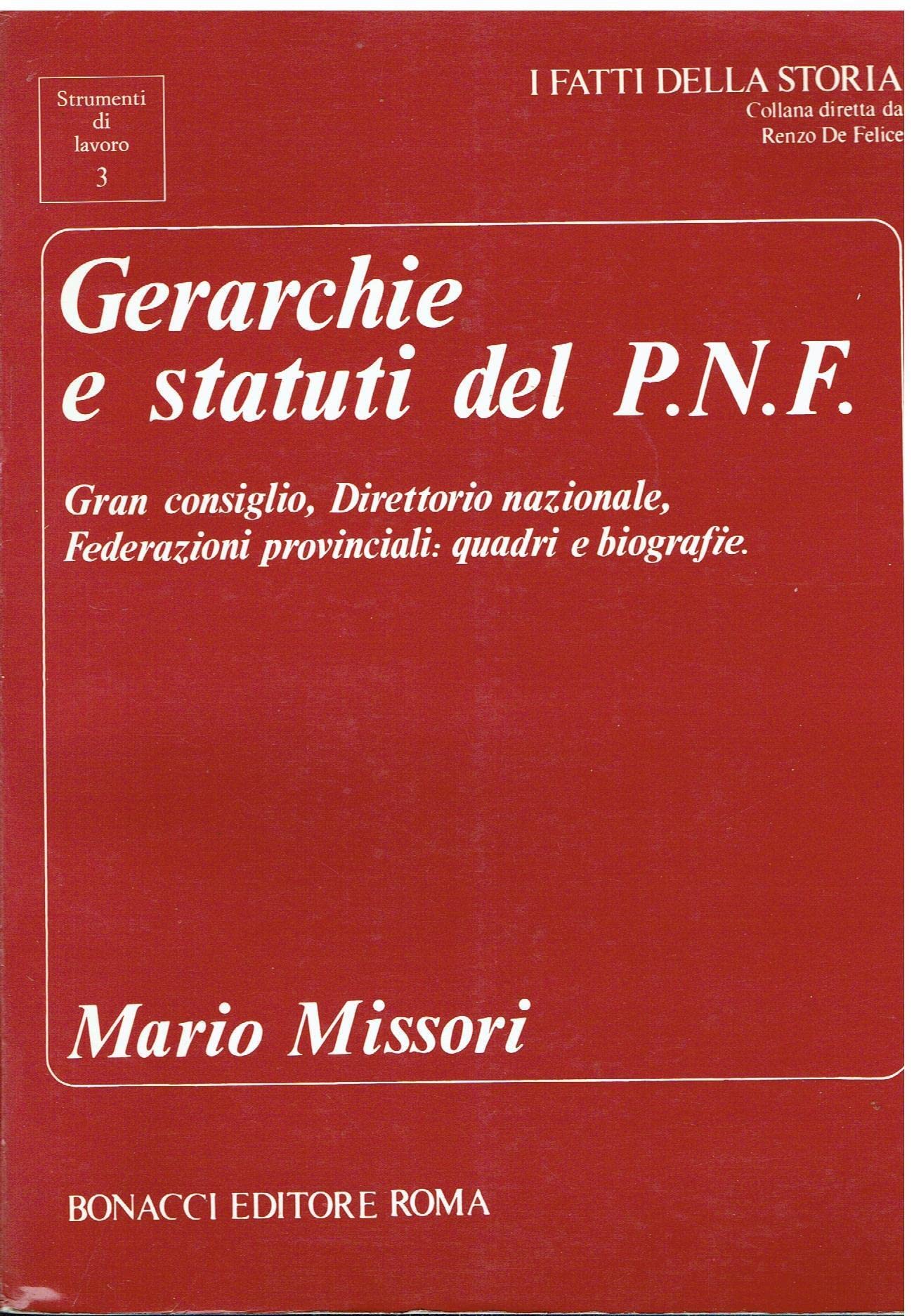 Gerarchie e statuti del PNF. Gran consiglio, Direttorio nazionale, Federazioni provinciali: quadri e biografie (I fatti della storia. Strum. di lavoro) Social Sciences
