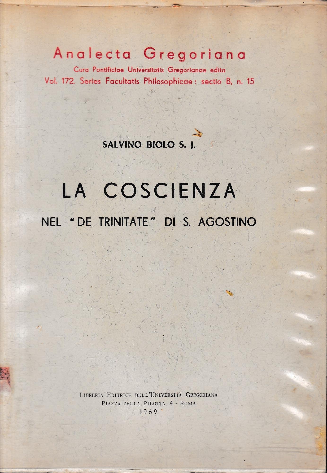 La coscienza nel «De Trinitate» di s. Agostino (Analecta Gregoriana) Philosophy