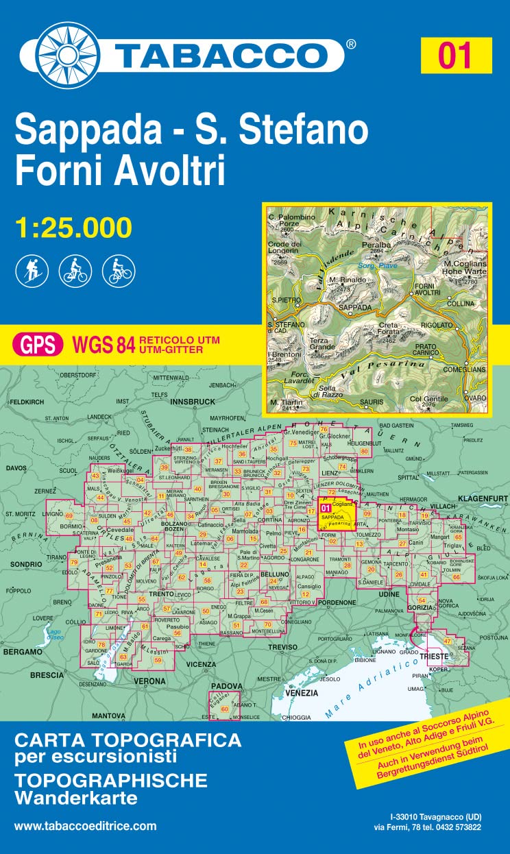 Sappada, S. Stefano, Forni Avoltri: Wanderkarte Tabacco. 1:25000: Val Visdende, Peralba, Volaia, Coglians/Hohe Warte, Val Pesarina, Terze, Clap, ... topografiche per escursionisti, Band 1) Leisure, Home & Garden