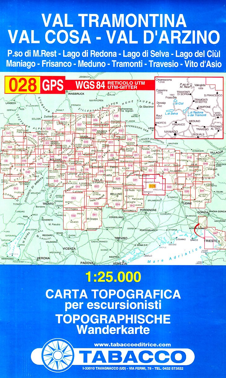 Val Tramontina, Cal Cosa, Val D'Arzimo: Wanderkarte Tabacco 028. 1:25000 (Carte topografiche per escursionisti, Band 28) Geology & Geography