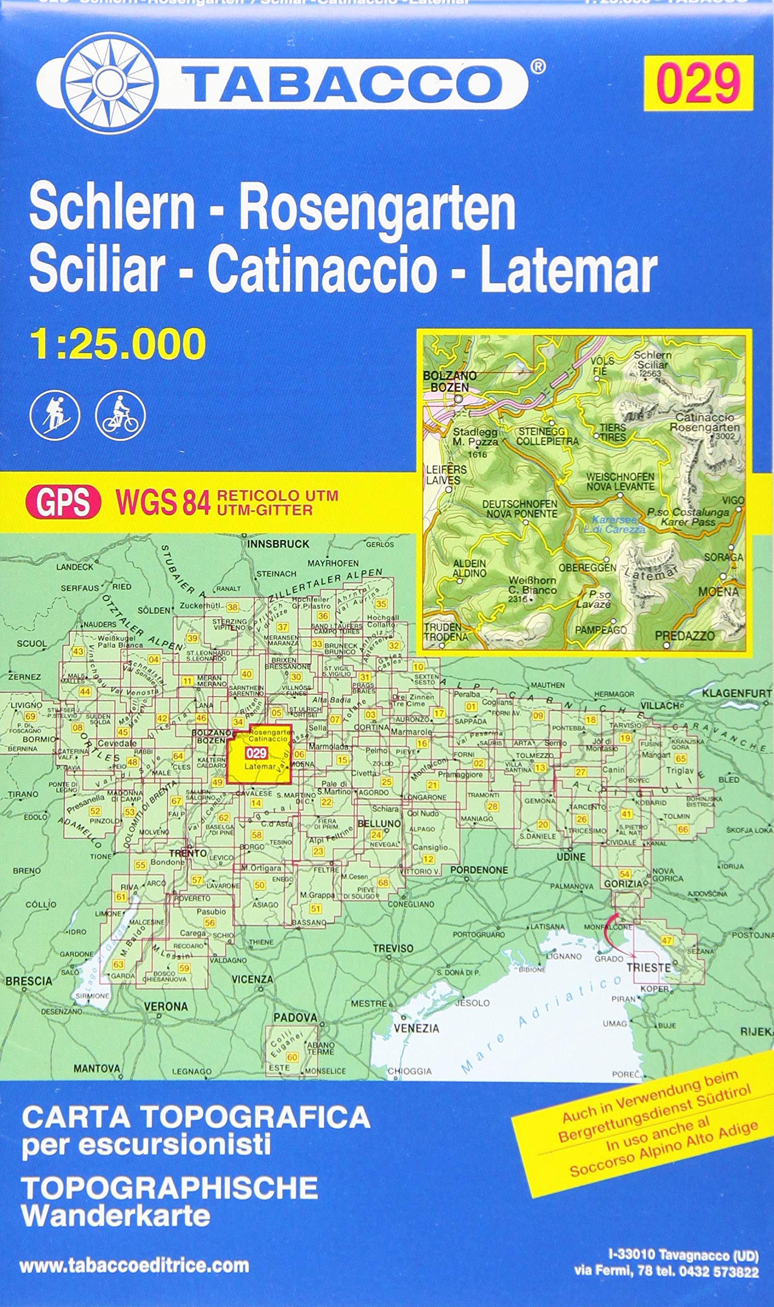 Schlern, Rosengarten, Latemar, Regglberg: Wanderkarte Tabacco 029. 1:25000: GPS. UTM-Gitter (Carte topografiche per escursionisti, Band 29) Leisure, Home & Garden
