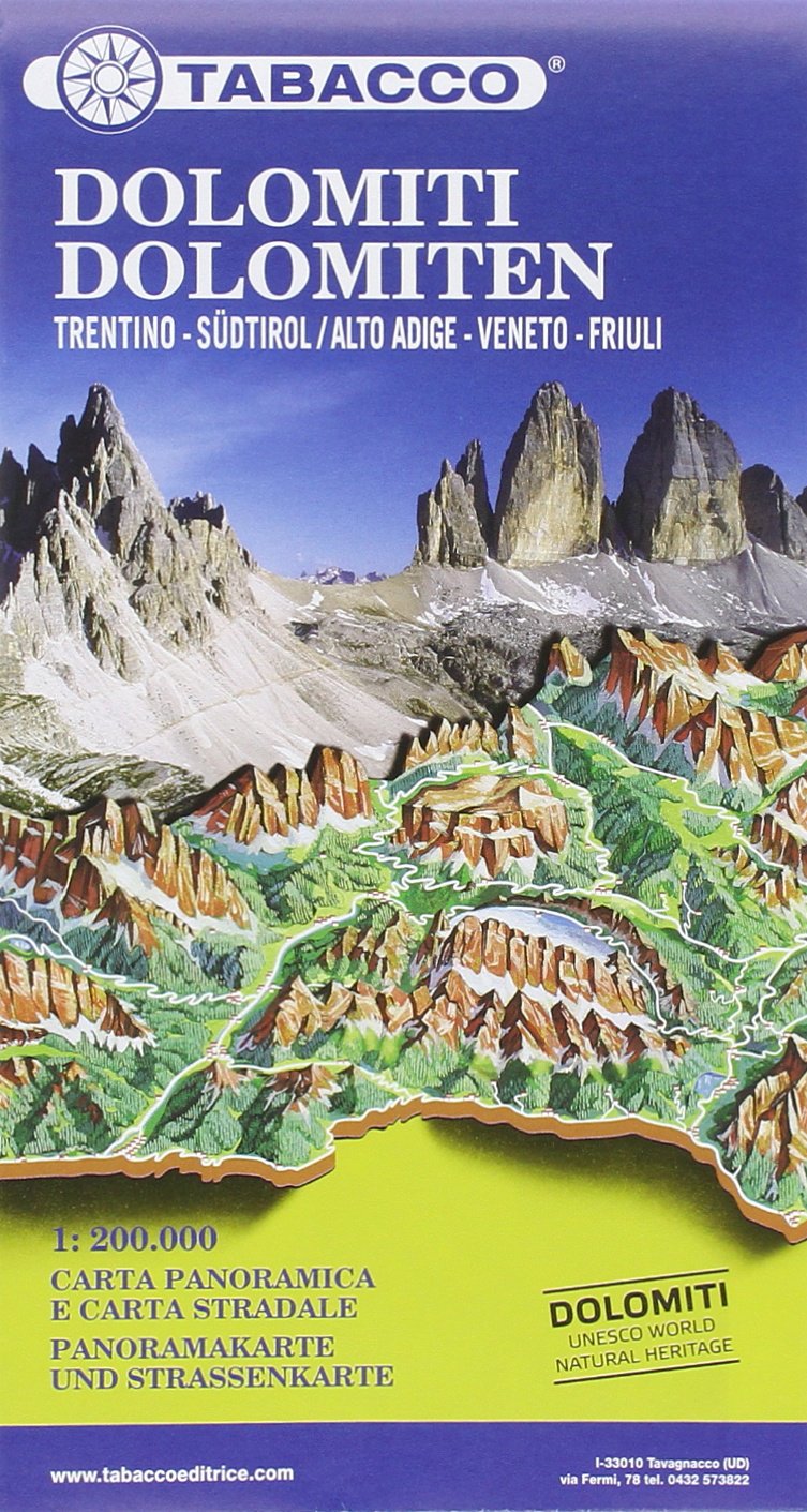 Tabacco Editrice Straßenkarte Dolomiten. Dolomiti. Dolomites. Dolomitis: Trentino, Südtirol. Panoramakarte und Strassenkarte (Dolomites Road Map & Panoramic Map: TAB.MB.02) Leisure, Home & Garden