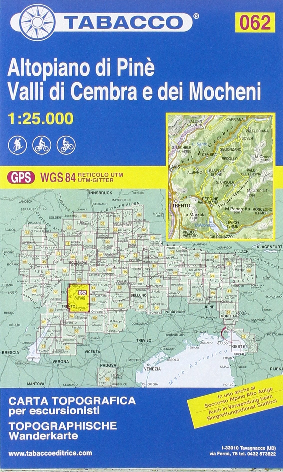Tabacco topographische Wanderkarte Altopiano di Pine, Valli di Cembra e dei Mocheni (Carte topografiche per escursionisti, Band 62) Leisure, Home & Garden