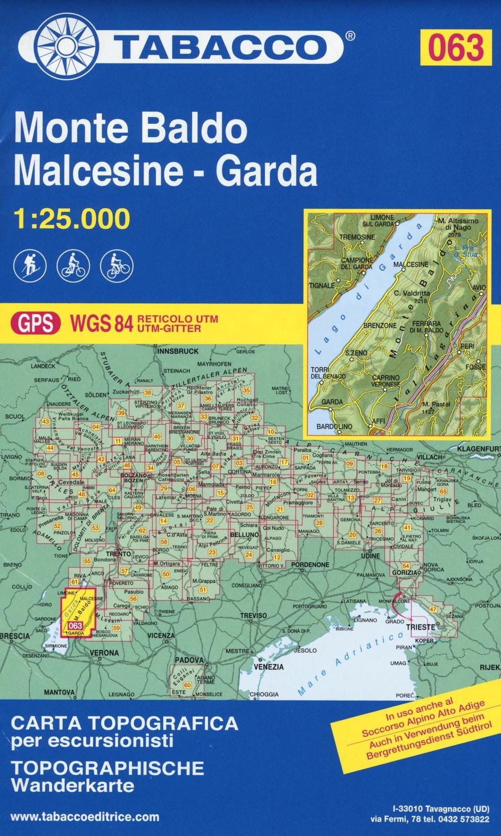 Tabacco topographische Wanderkarte Monte Baldo, Malcesine-Garda: GPS. UTM-Gitter (Carte topografiche per escursionisti, Band 63) Leisure, Home & Garden